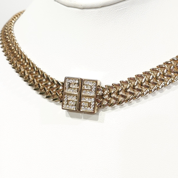 Givenchy Vintage Crystal Logo Gold Chain Choker Necklace - Picture 9 of 16